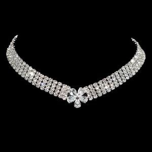 Flower Rhinestone Choker Necklace